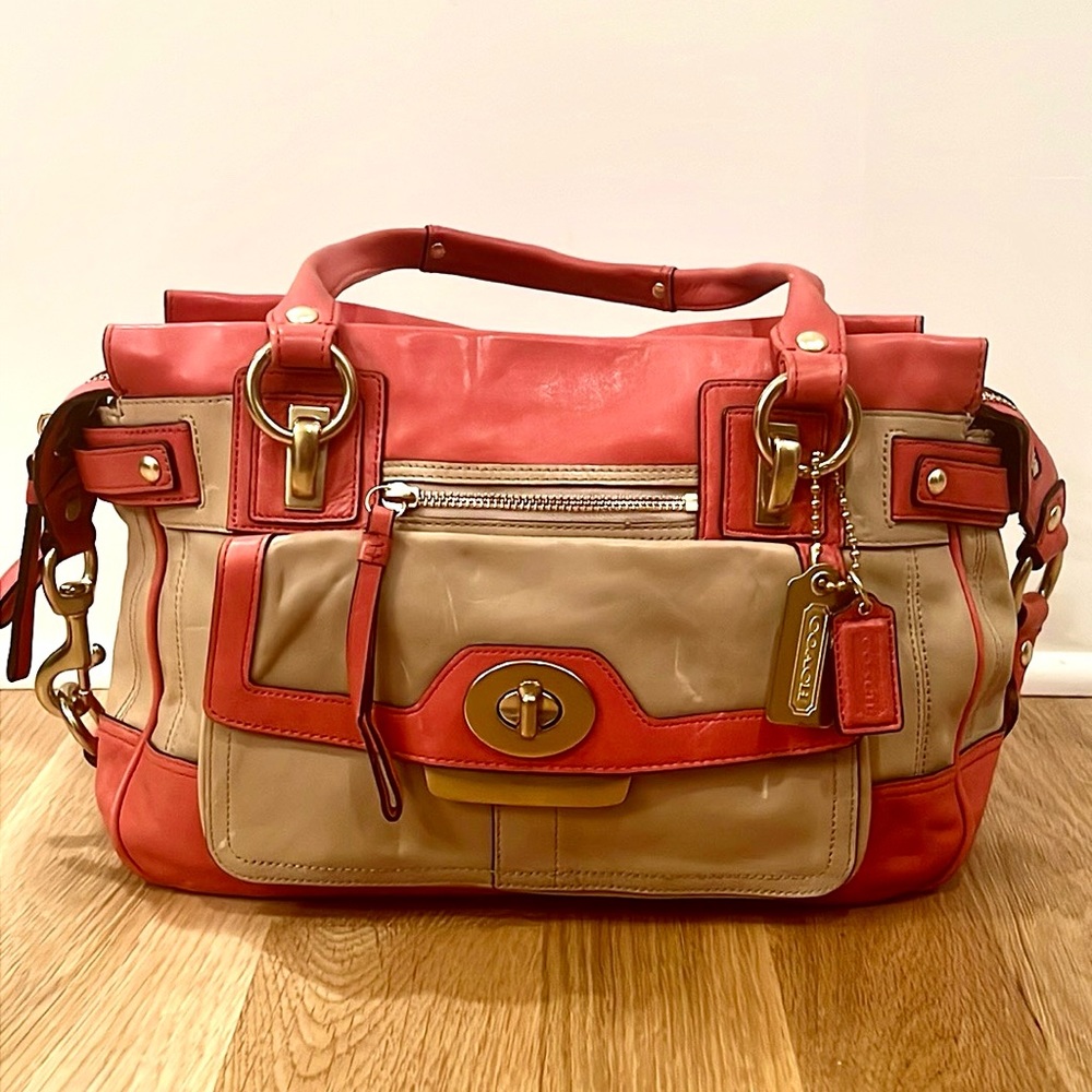 COACH Genuine Leather Double Zip Satchel - Picture 2 of 13